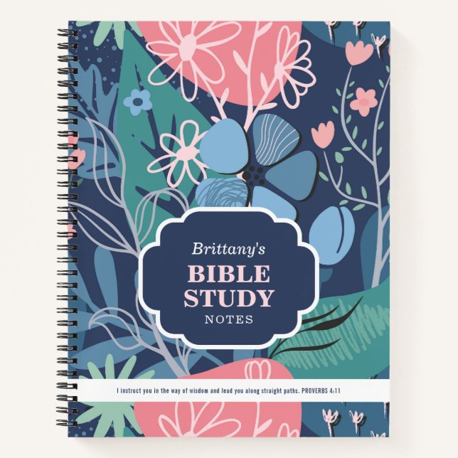Blue Pink Abstract Floral Personalized Bible Study Notizbuch (Vorderseite)