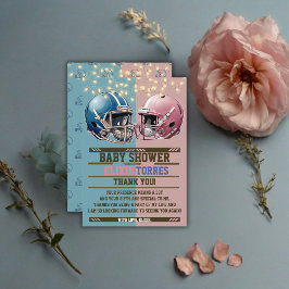 Blue & Pink American Football Helmet Baby Dusche Dankeskarte