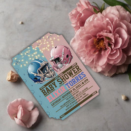 Blue & Pink American Football Helmet Baby Dusche Einladung