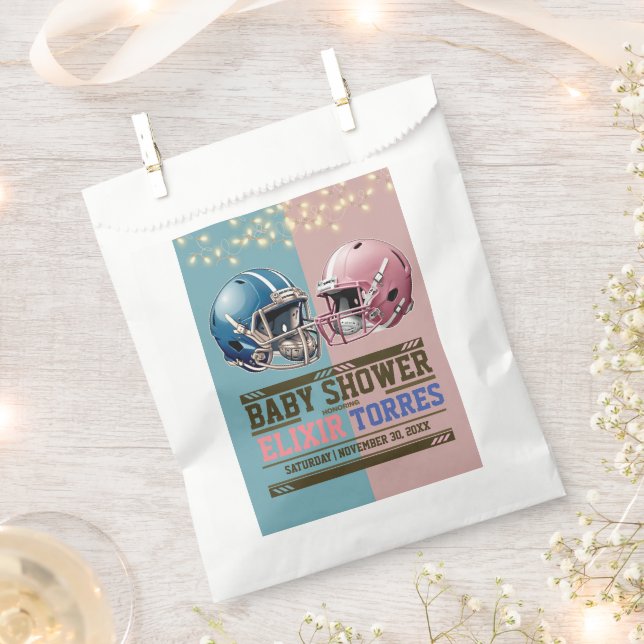 Blue & Pink American Football Helmet Baby Dusche Geschenktütchen (Ausgeschnitten)
