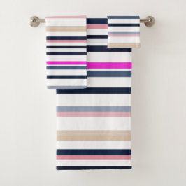 Blue Pink and Sand Stripes Badhandtuch Set