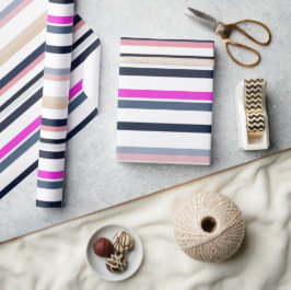Blue Pink and Sand Stripes Geschenkpapier