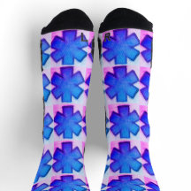 Blue Pink and white "Star of Life" Ems Socks
