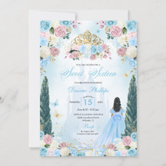 Blue & Pink Aschenputtel Fairytale Prinzessin Swee Einladung