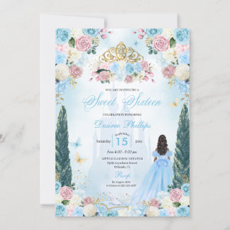 Blue & Pink Aschenputtel Fairytale Prinzessin Swee Einladung
