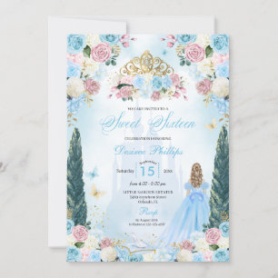 Blue & Pink Aschenputtel Fairytale Prinzessin Swee Einladung