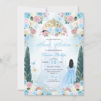 Blue & Pink Aschenputtel Fairytale Prinzessin Swee Einladung