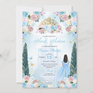 Blue & Pink Aschenputtel Fairytale Prinzessin Swee Einladung