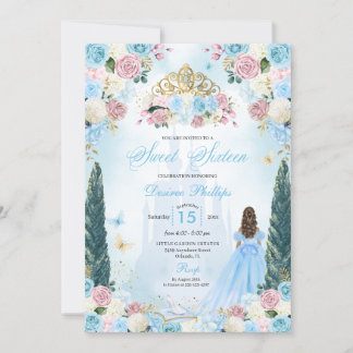 Blue & Pink Aschenputtel Fairytale Prinzessin Swee Einladung