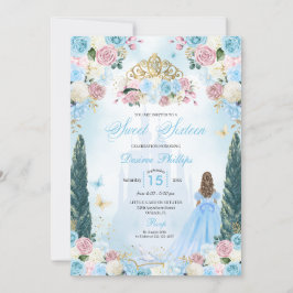 Blue & Pink Aschenputtel Fairytale Prinzessin Swee Einladung