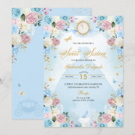 Blue & Pink Aschenputtel Kleid Sweet 16 Einladung