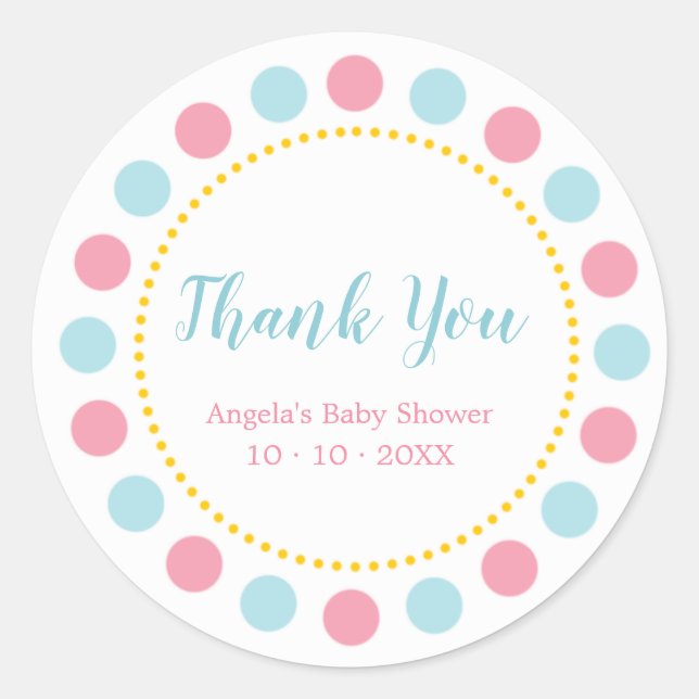 Blue & Pink Baby Dusche Danke Stickers (Vorderseite)