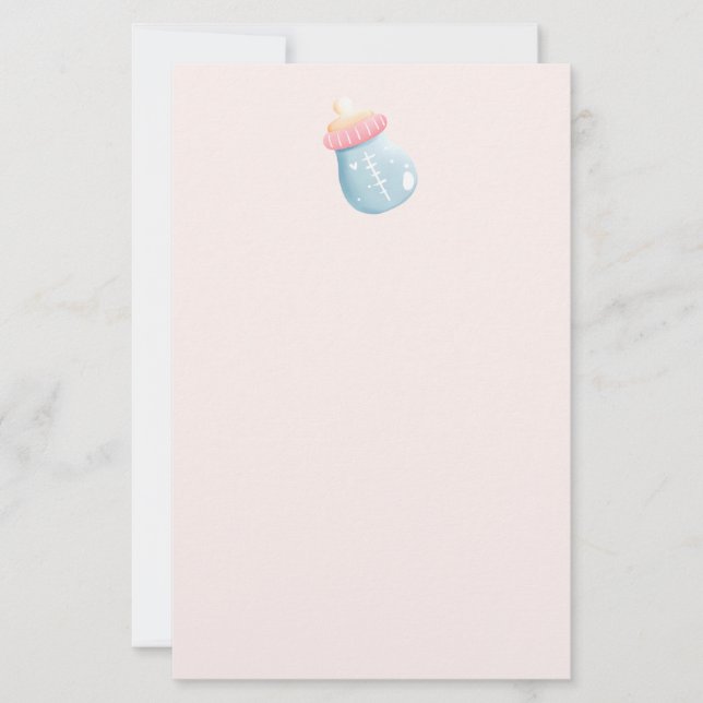 Blue & Pink Baby Flasche Niedlich Briefpapier (Vorderseite)