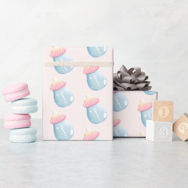 Blue & Pink Baby Flasche Niedlich Geschenkpapier (Babyparty)