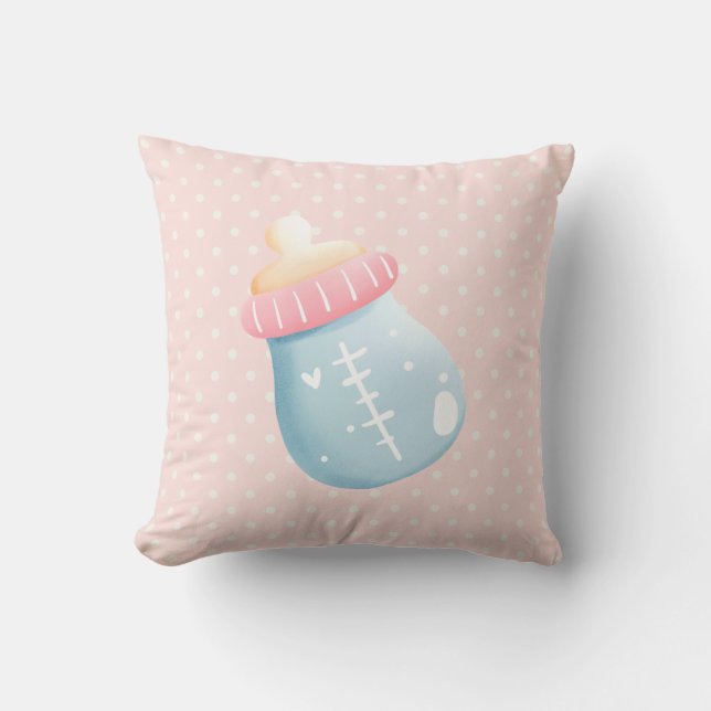 Blue & Pink Baby Flasche Niedlich Kissen (Vorderseite)