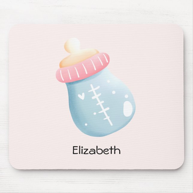 Blue & Pink Baby Flasche Niedlich Mousepad (Vorne)