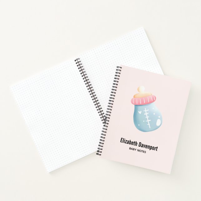 Blue & Pink Baby Flasche Niedlich Notizbuch (Innenseite)