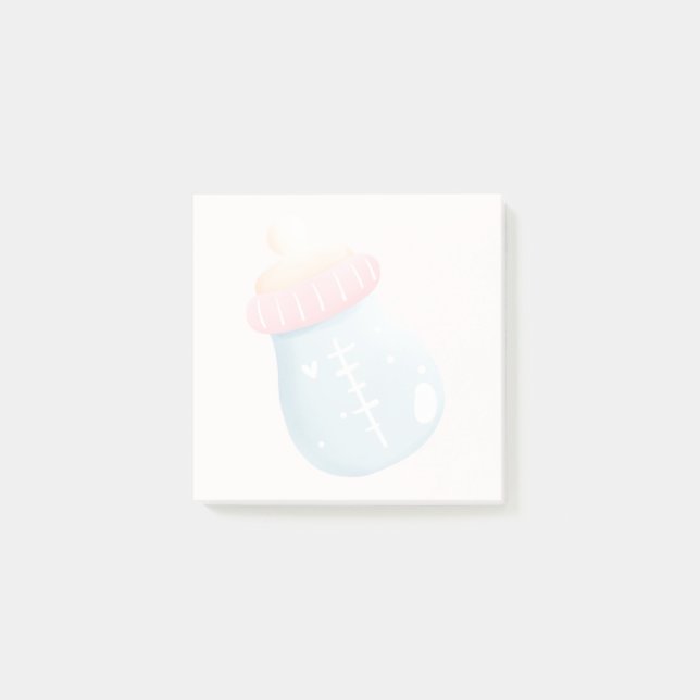 Blue & Pink Baby Flasche Niedlich Post-it Klebezettel (Vorderseite)