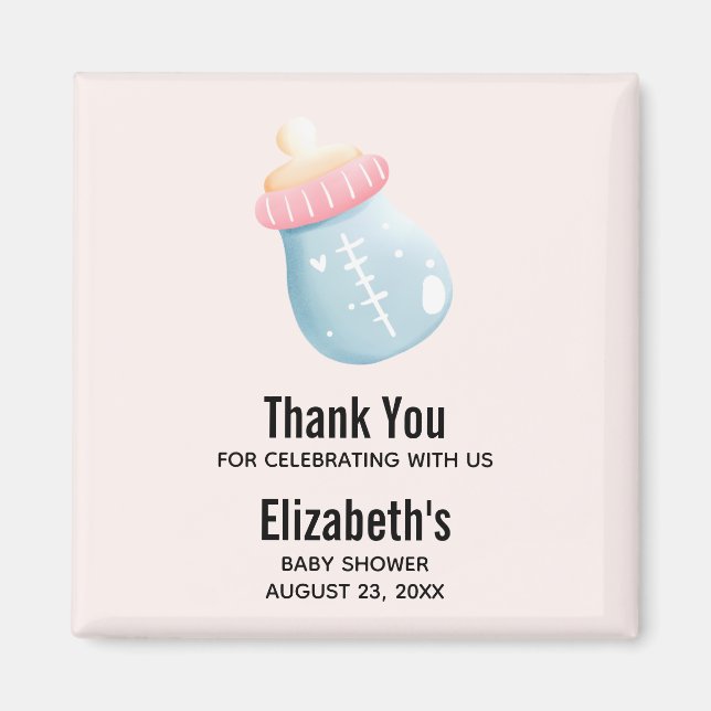 Blue & Pink Baby Flasche Niedlich Vielen Dank Magnet (Vorne)