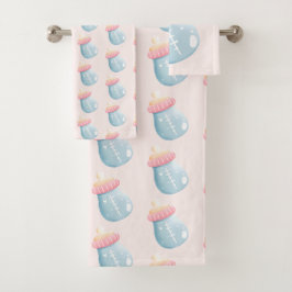 Blue & Pink Baby Flasche Niedliches Muster Badhandtuch Set