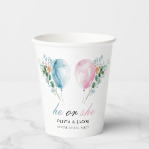 Blue Pink Balloons Gender Reveal Party Pappbecher