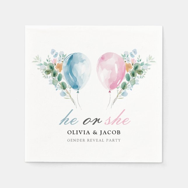 Blue Pink Balloons Gender Reveal Party Serviette (Vorderseite)
