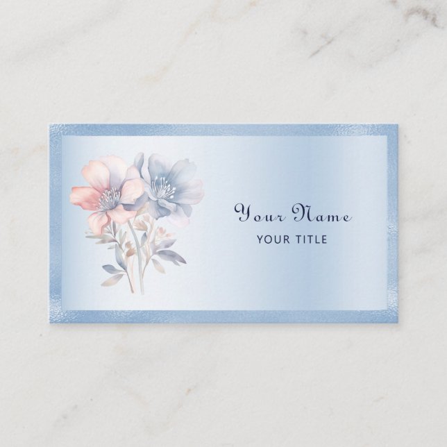 Blue Pink Blume Business Card Visitenkarte (Vorderseite)