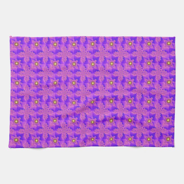 Blue Pink Blume in 3D , Artdeco Geschirrtuch (Horizontal)
