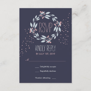 Blue Pink Blume Wreath Wedding RSVP Card Karte