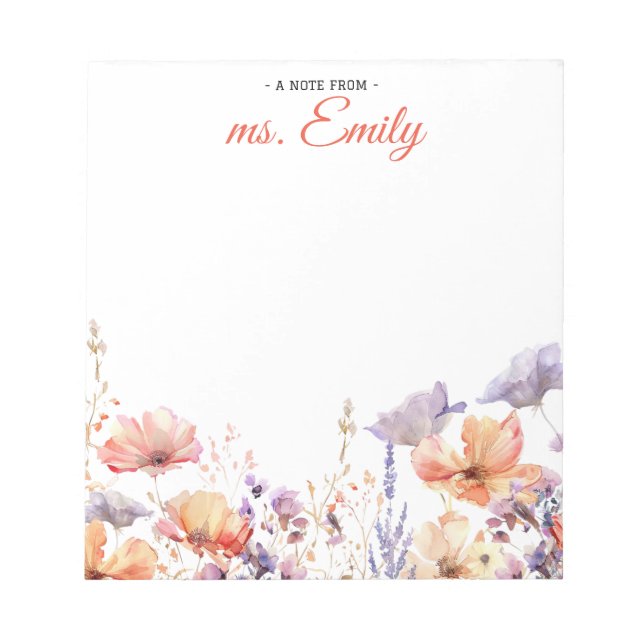 Blue pink Boho Wasserfarben Border Personalisiert Notizblock (Vorderseite)