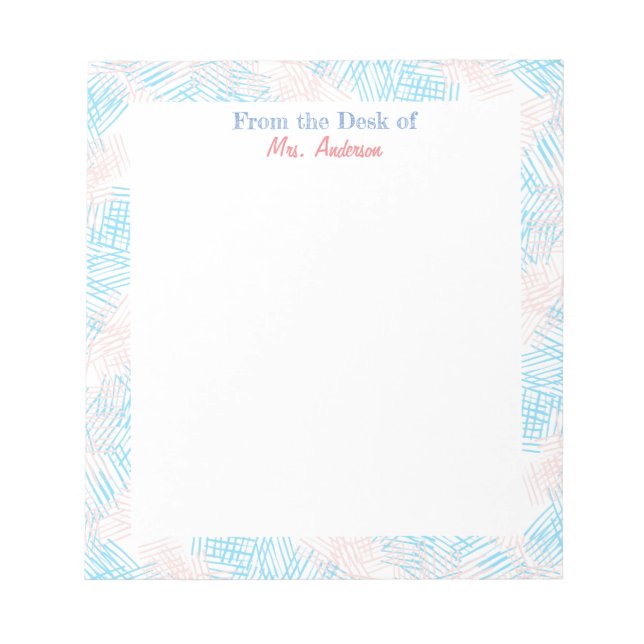 Blue & Pink Border Teacher Notizblock (Vorderseite)
