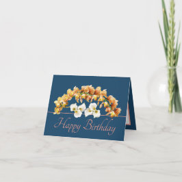 Blue Pink Bouquet Orchids Lilies Happy Birthday Karte