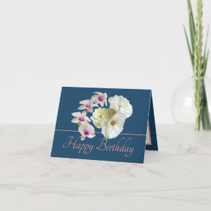 Blue Pink Bouquet White Roses Orchids Geburtstag Karte