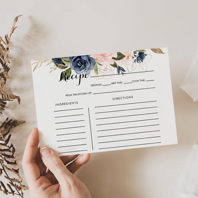 Blue Pink Brautparty Rezept Card Gold Navy (Von Creator hochgeladen)
