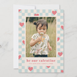 Blue Pink Checkerboard Herz Valentine's Day Card Einladung