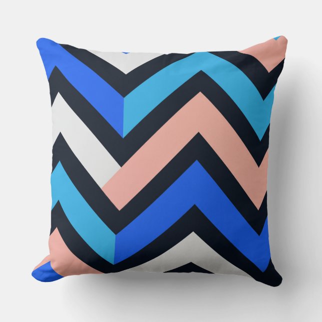 Blue Pink Chevron Geometric Pattern Kissen (Vorderseite)