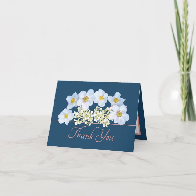 Blue Pink Chic Anemone Orchid Bouquet Vielen Dank Karte (Vorderseite)