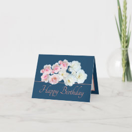 Blue Pink Chic Bouquet White Pink Roses Geburtstag Karte