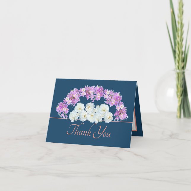 Blue Pink Chic Rose Crocuses Garland Vielen Dank Karte (Vorderseite)