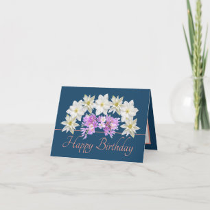 Blue Pink Chic White Lila Bouquet Happy Birthday Karte