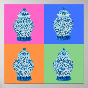 Blue Pink Chinoiserie Ginger Jakar Kunstdruck Poster