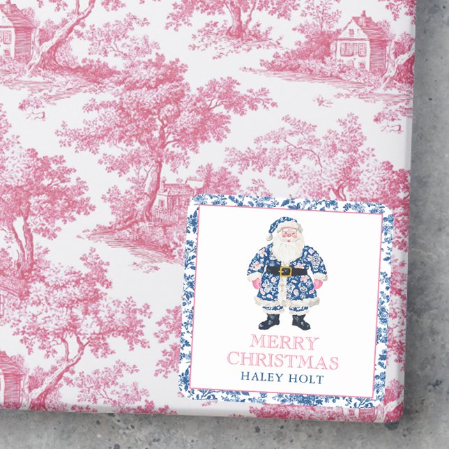 Blue & Pink Chinoiserie Stadtrundgang: Quadratischer Aufkleber (Von Creator hochgeladen)