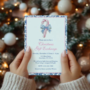 Blue & Pink Chinoiserie Toile Weihnachts Candy Can Einladung