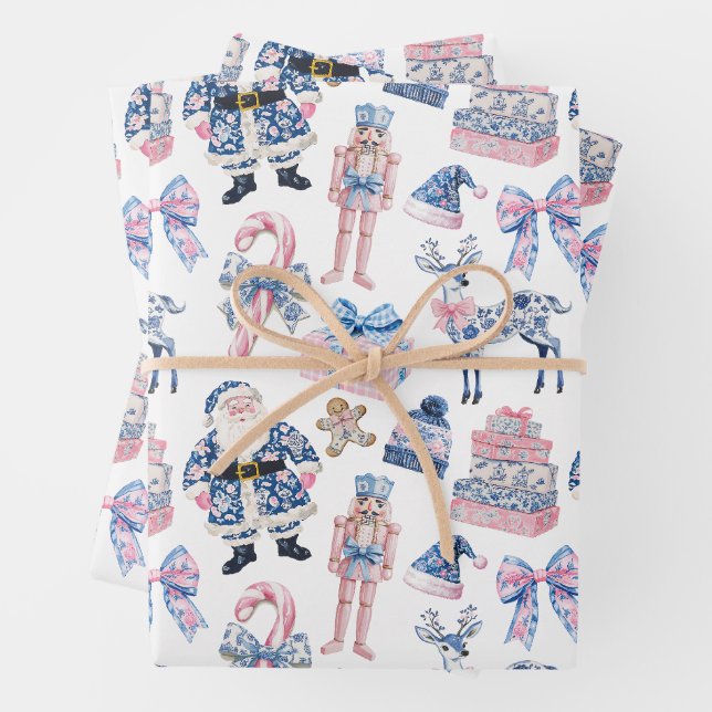 Blue & Pink Chinoiserie Weihnachten Geschenkpapier Set (Beispiel)