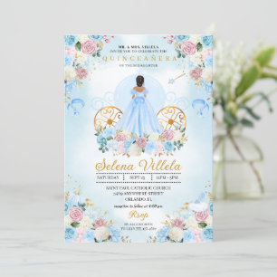 Blue & Pink Cinderella Carriage Quinceañera Einladung