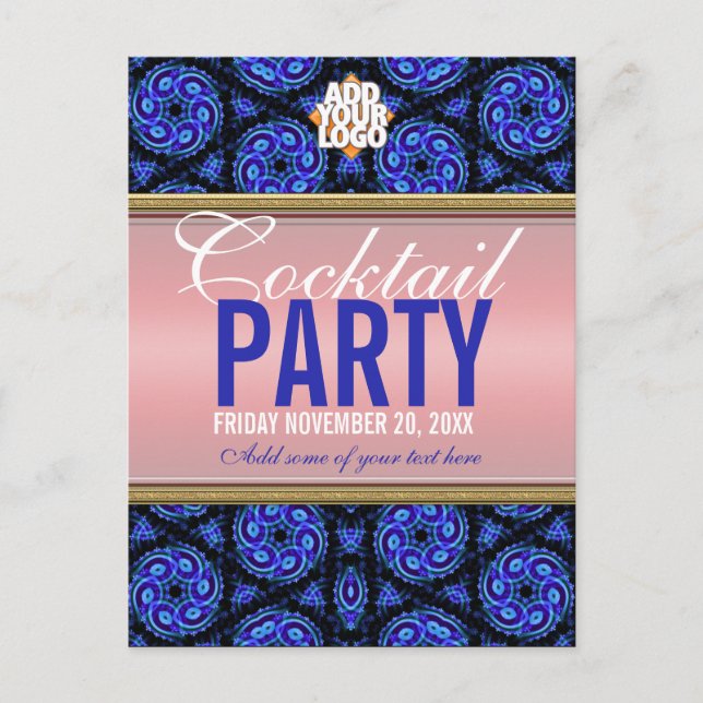 Blue+Pink Cocktail Party Einladung Postkarte (Vorderseite)