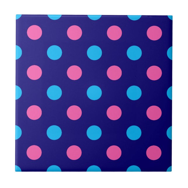 Blue Pink Cyan Polka Dot Pattern Fliese (Vorderseite)
