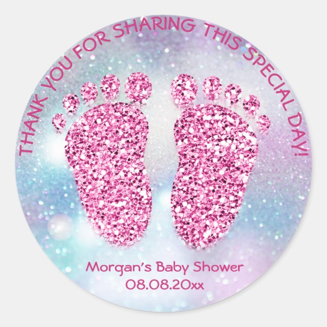 Blue Pink Feet Baby Dusche Gefallen Mädchen Dank Runder Aufkleber (Vorderseite)