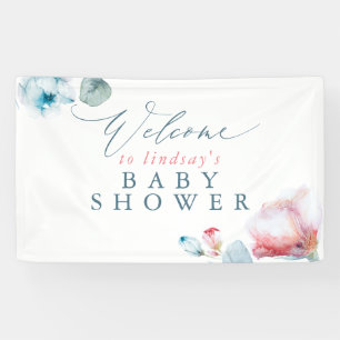 Blue Pink Floral Baby oder Brautparty Willkommen Banner