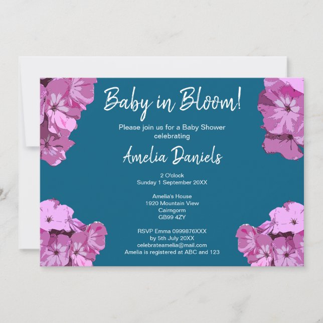 Blue & Pink Floral Baby Shower Invitation Einladung (Vorderseite)